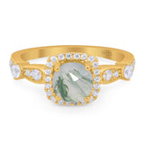 Art Deco Round Natural Stone Halo Ring