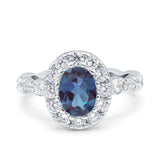 Oval Lab Alexandrite Halo CZ Art Deco Ring 925 Sterling Silver
