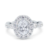 Oval Moissanite Halo CZ Art Deco Ring 925 Sterling Silver