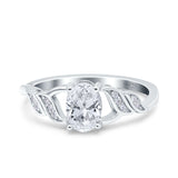 Oval Moissanite Leaf Split Shank Ring 925 Sterling Silver