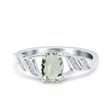 Oval Natural Green Amethyst Prasiolite Leaf Split Shank Ring 925 Sterling Silver