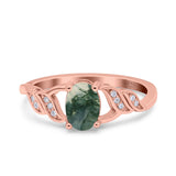Oval Natural Stone Leaf Split Shank Ring