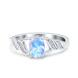 Oval Natural Moonstone Leaf Split Shank Ring 925 Sterling Silver