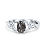 Oval Natural Rutilated Quartz Leaf Split Shank Ring 925 Sterling Silver