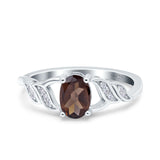 Oval Natural Chocolate Smoky Quartz Leaf Split Shank Ring 925 Sterling Silver