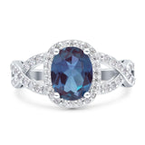 Oval Lab Alexandrite Infinity Twisted Ring 925 Sterling Silver