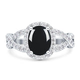 Oval Natural Black Onyx Infinity Twisted Ring 925 Sterling Silver
