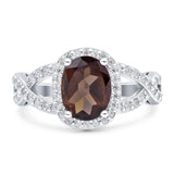 Oval Natural Chocolate Smoky Quartz Infinity Twisted Ring 925 Sterling Silver