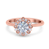 Art Deco Round Natural Stone Floral Ring