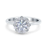 Art Deco Round Natural Stone Floral Ring