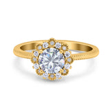 Art Deco Round Natural Stone Floral Ring