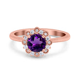 Art Deco Round Natural Stone Floral Ring