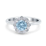 Art Deco Round Natural Aquamarine Floral Ring 925 Sterling Silver