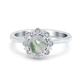 Art Deco Round Natural Stone Floral Ring