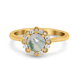 Art Deco Round Natural Stone Floral Ring
