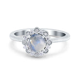 Art Deco Round Natural Moonstone Floral Ring 925 Sterling Silver