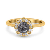 Art Deco Round Natural Stone Floral Ring