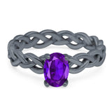 Oval Natural Stone Braided Solitaire Ring