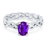 Oval Natural Amethyst Braided Solitaire Ring 925 Sterling Silver