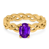 Oval Natural Stone Braided Solitaire Ring