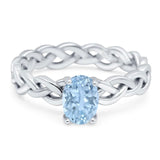 Oval Natural Aquamarine Braided Solitaire Ring 925 Sterling Silver