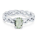 Oval Natural Green Amethyst Prasiolite Braided Solitaire Ring 925 Sterling Silver