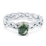 Oval Natural Green Moss Agate Braided Solitaire Ring 925 Sterling Silver