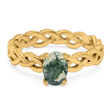 Oval Natural Stone Braided Solitaire Ring