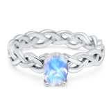 Oval Natural Moonstone Braided Solitaire Ring 925 Sterling Silver