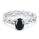 Oval Natural Black Onyx Braided Solitaire Ring 925 Sterling Silver