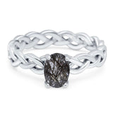 Oval Natural Rutilated Quartz Braided Solitaire Ring 925 Sterling Silver