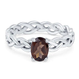 Oval Natural Chocolate Smoky Quartz Braided Solitaire Ring 925 Sterling Silver