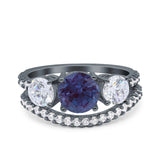 Two Piece Round Natural Stone Trio Ring