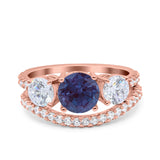 Two Piece Round Natural Stone Trio Ring