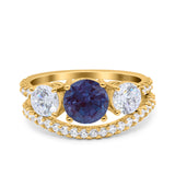 Two Piece Round Natural Stone Trio Ring