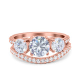 Two Piece Round Natural Stone Trio Ring