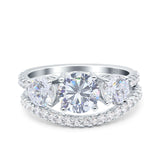 Two Piece Round Natural Stone Trio Ring