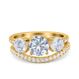 Two Piece Round Natural Stone Trio Ring