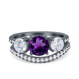 Two Piece Round Natural Stone Trio Ring