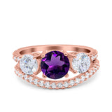 Two Piece Round Natural Stone Trio Ring