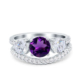 Two Piece Round Natural Stone Trio Ring