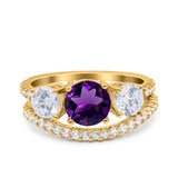 Two Piece Round Natural Stone Trio Ring