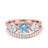 Two Piece Round Natural Stone Trio Ring