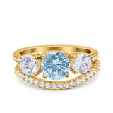 Two Piece Round Natural Stone Trio Ring