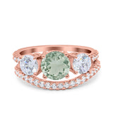 Two Piece Round Natural Stone Trio Ring