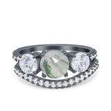 Two Piece Round Natural Stone Trio Ring