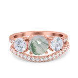 Two Piece Round Natural Stone Trio Ring