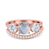 Two Piece Round Natural Stone Trio Ring