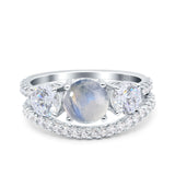 Two Piece Round Natural Stone Trio Ring