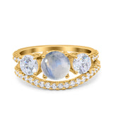 Two Piece Round Natural Stone Trio Ring